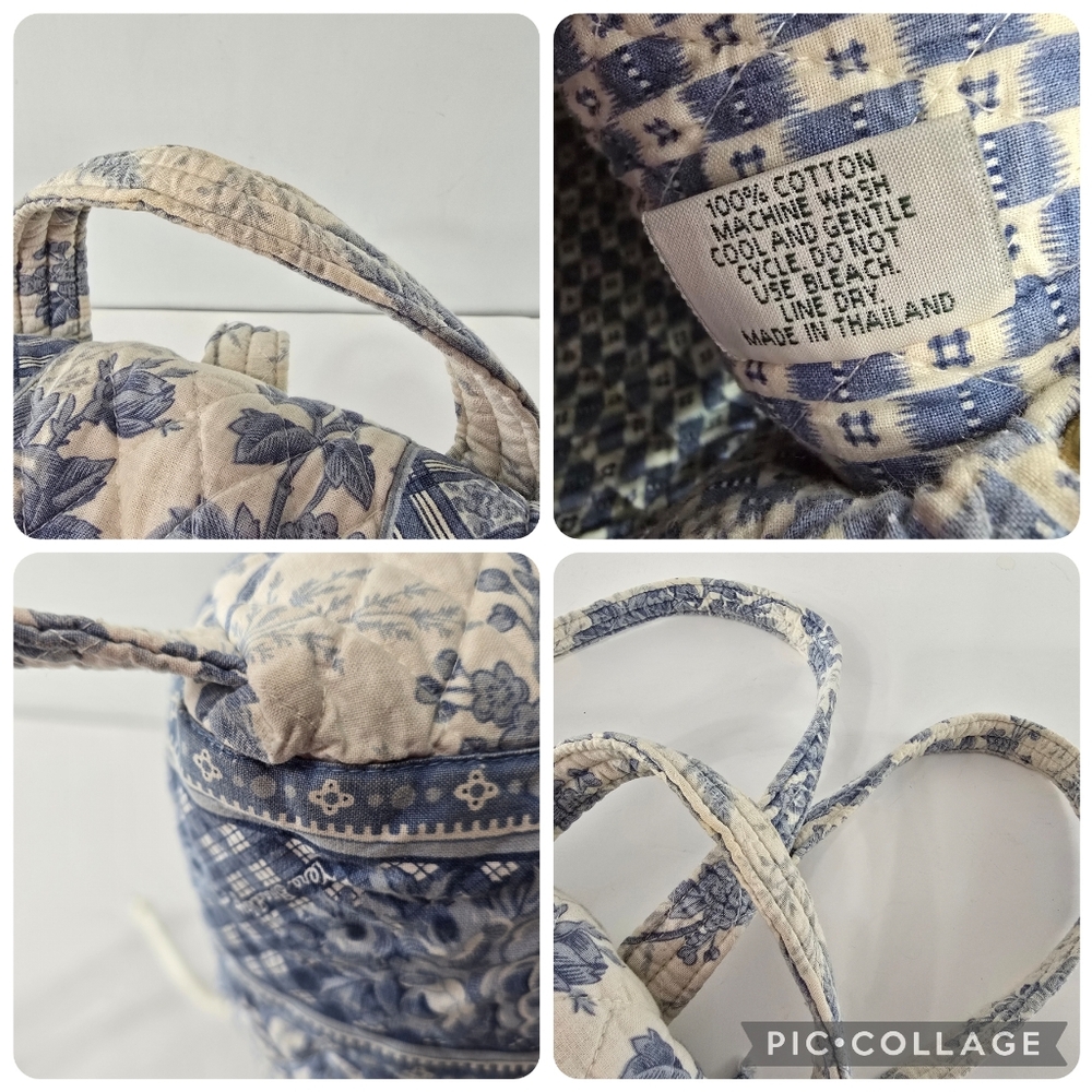 Vera Bradley Blue Toile Floral Plaid 90s Drawstring Daypack Napsack Backpack VTG - Picture 15 of 15